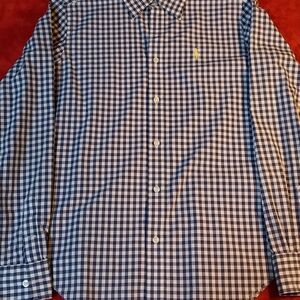 Navy Blue Gingham Casual Button Down Shirt